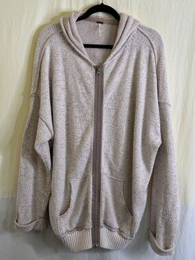 Free People Women's Oversized Zip Up Hooded Cardigan Sweater Size S Beige
